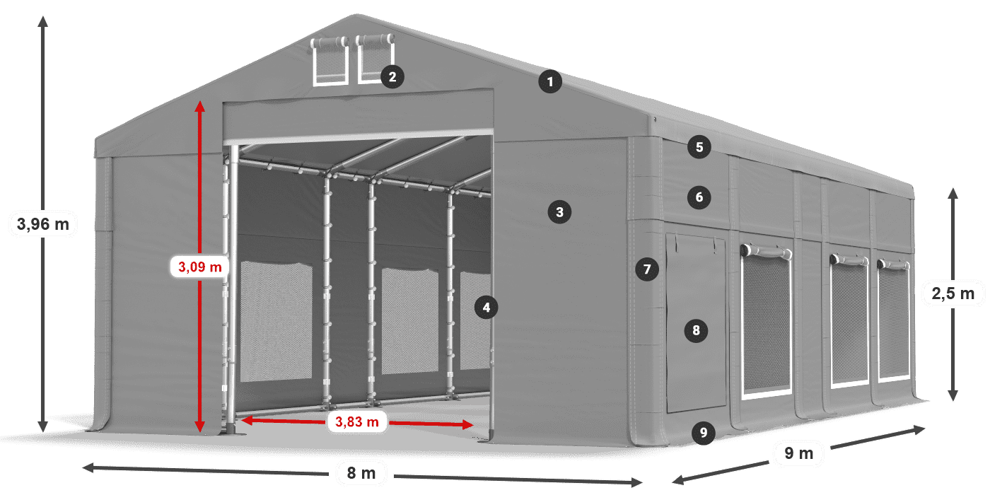 Strecha: FR 620 PVC Steny: SD 500 PVC 2,5 m legenda