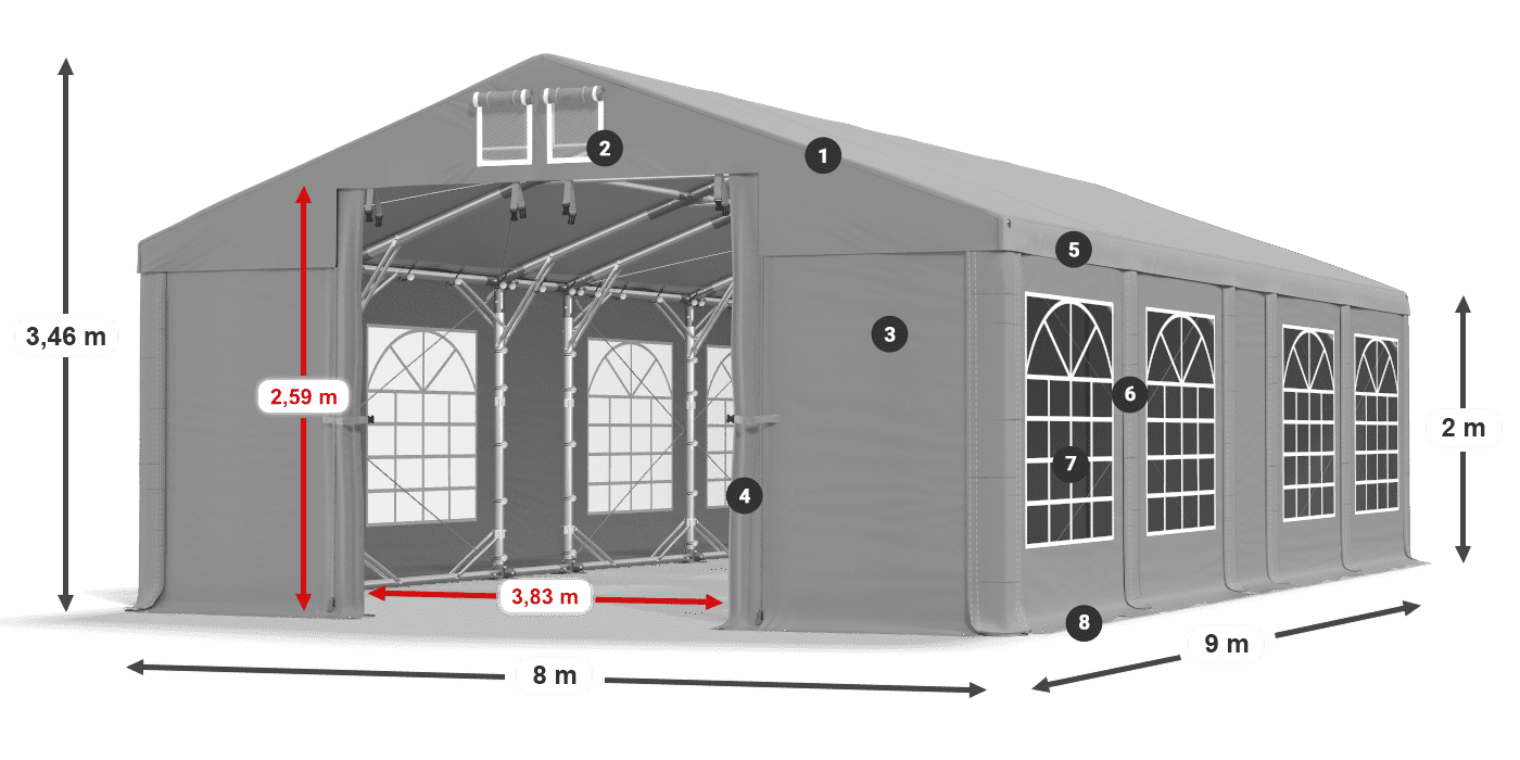 Strecha: FR 620 PVC Steny: SD 500 PVC 2 m legenda