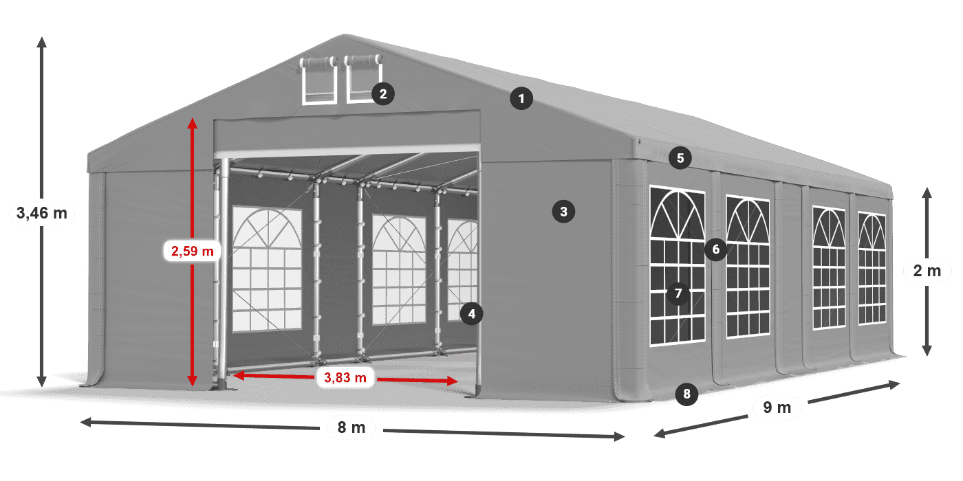 Strecha: FR 620 PVC Steny: SD 500 PVC 2 m legenda