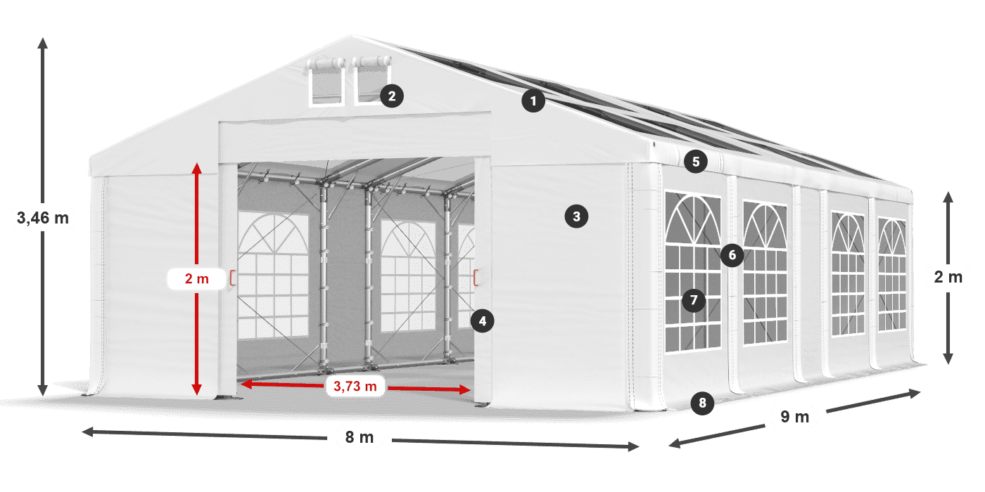 Strecha: MS T 580 PVC Steny: FR 620 PVC 2m legenda