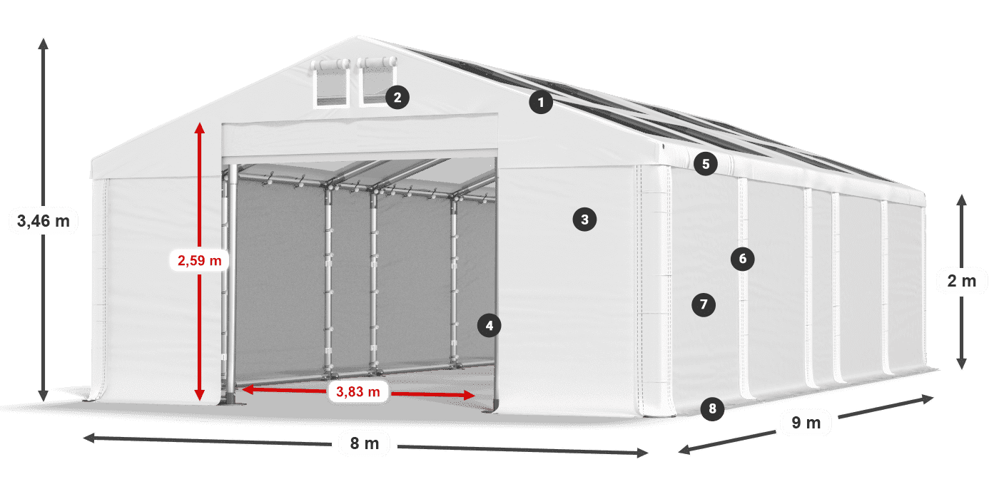 Strecha: MS T 580 PVC Steny: FR 620 PVC 2m legenda