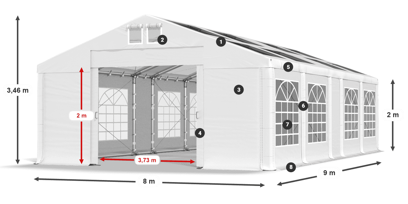 Strecha: MS T 580 PVC Steny: FR 620 PVC 2m legenda