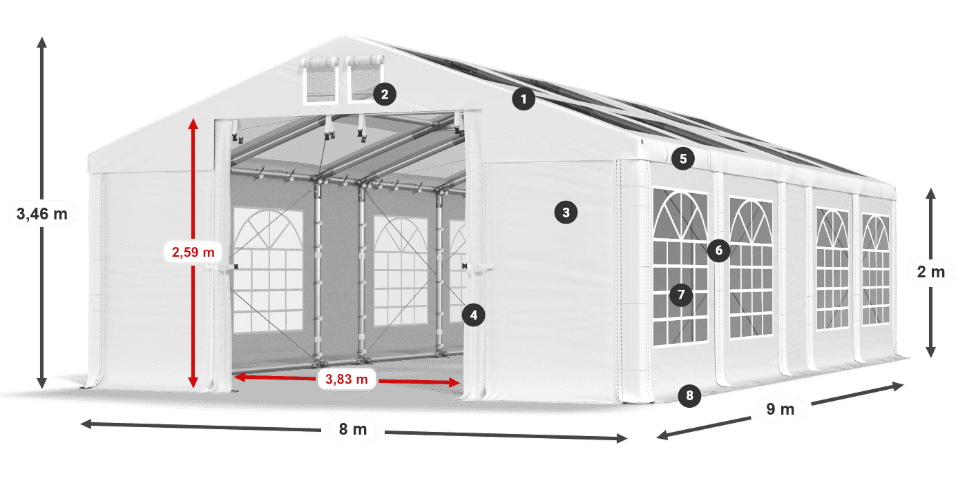Strecha: MS T 580 PVC Steny: FR 620 PVC 2m legenda