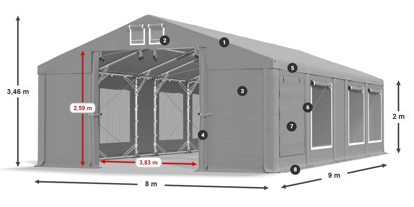 Strecha: MS 580 PVC Steny: SD M 500 PVC 2 m legenda