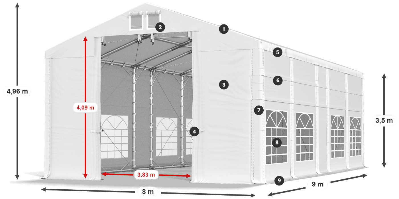 Strecha: FR 620 PVC Steny: SD 500 PVC 3,5 m legenda