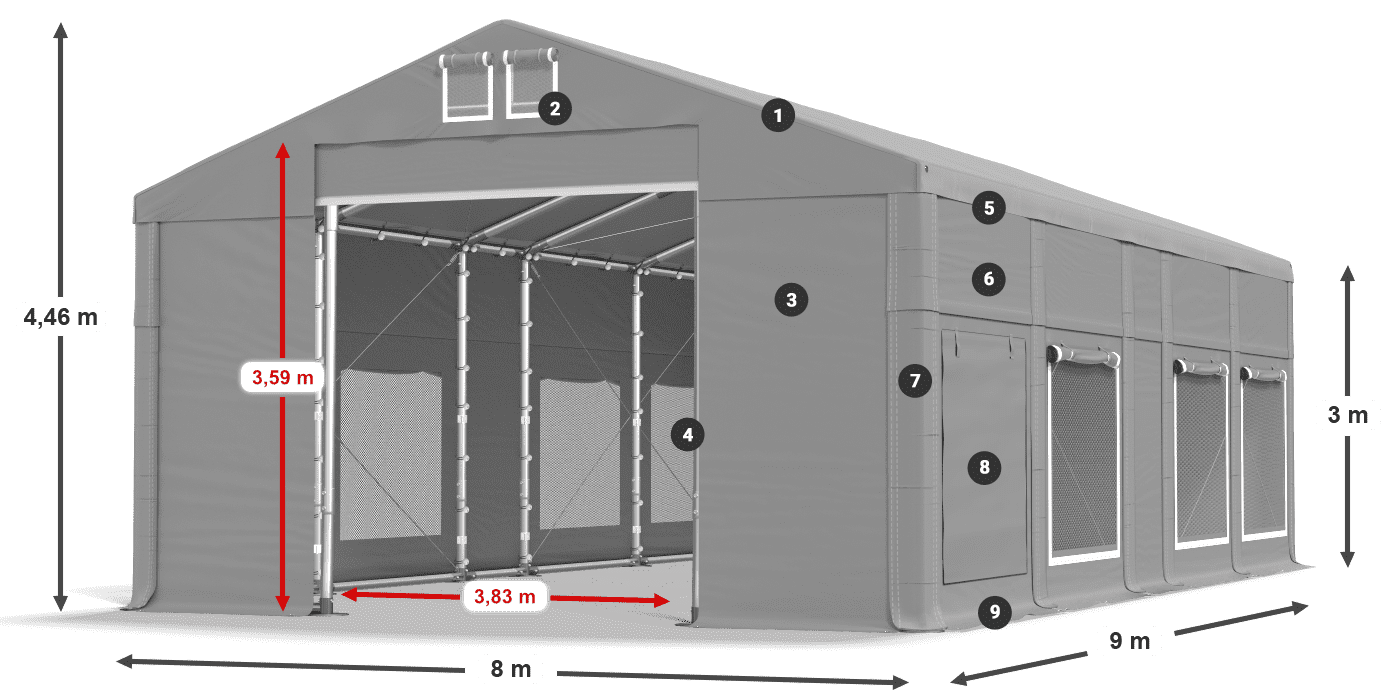 Strecha: MS 580 PVC Steny: SD M 500 PVC 3m legenda