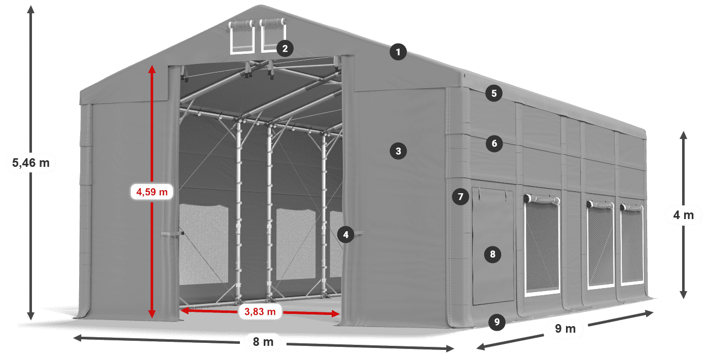 Strecha: FR 620 PVC Steny: SD 500 PVC 4m legenda