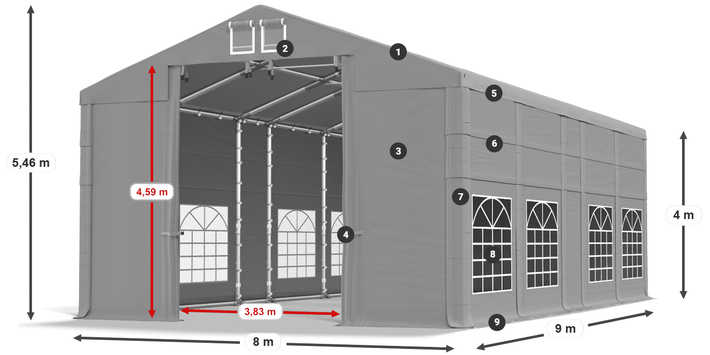Strecha: FR 620 PVC Steny: SD 500 PVC 4m legenda