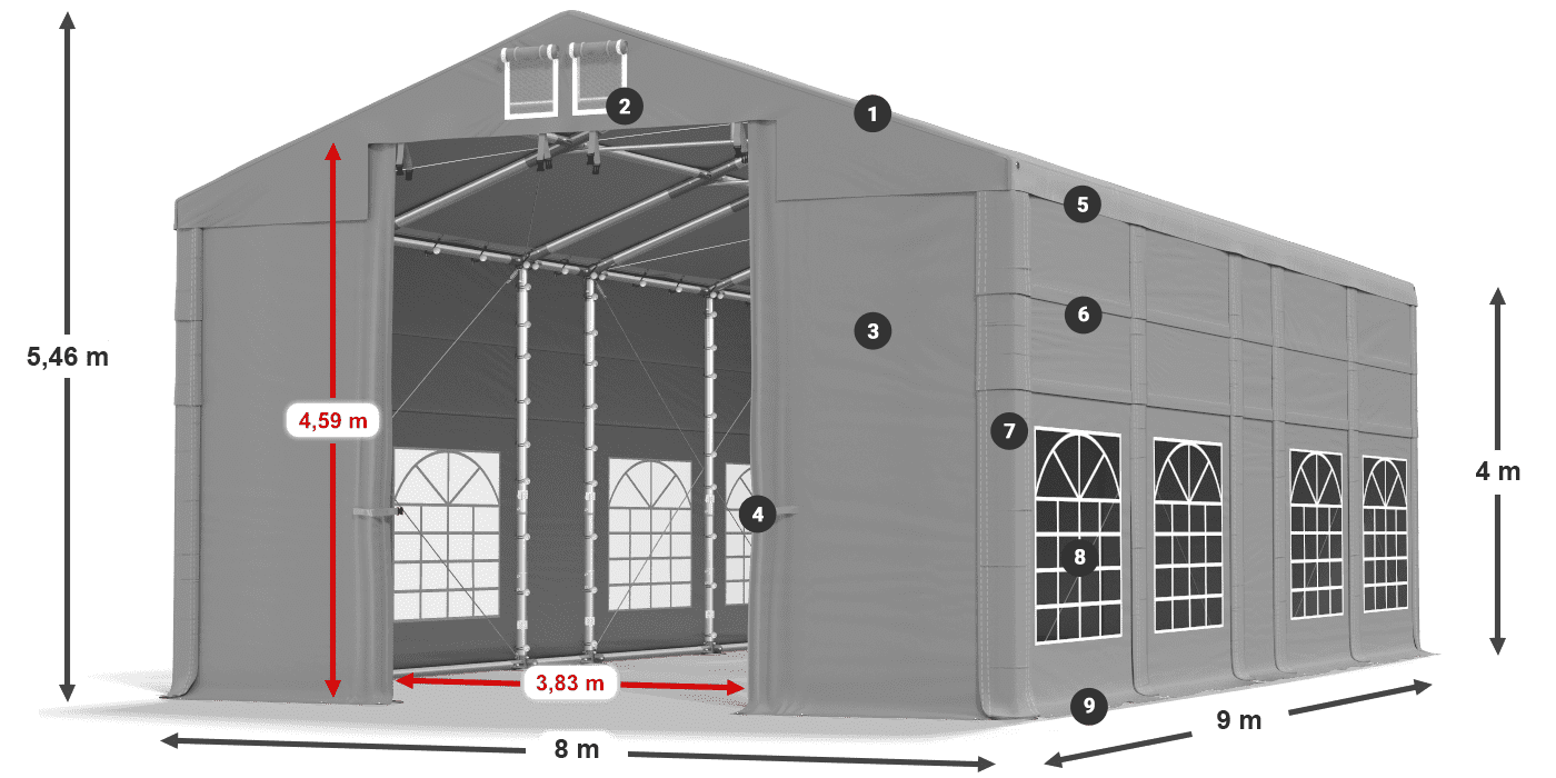 Strecha: FR 620 PVC Steny: SD 500 PVC 4m legenda