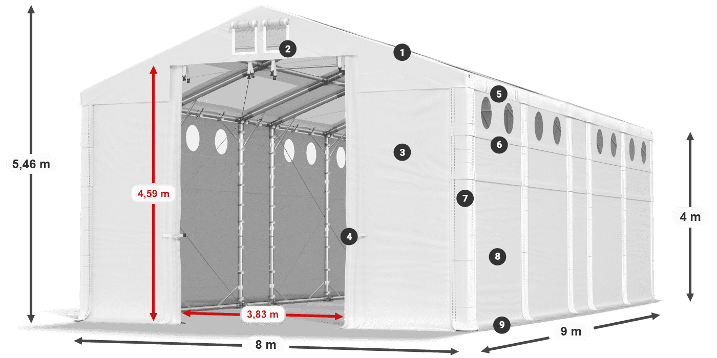 Strecha: MS T 580 PVC Steny: MS O 580 PVC 4m legenda