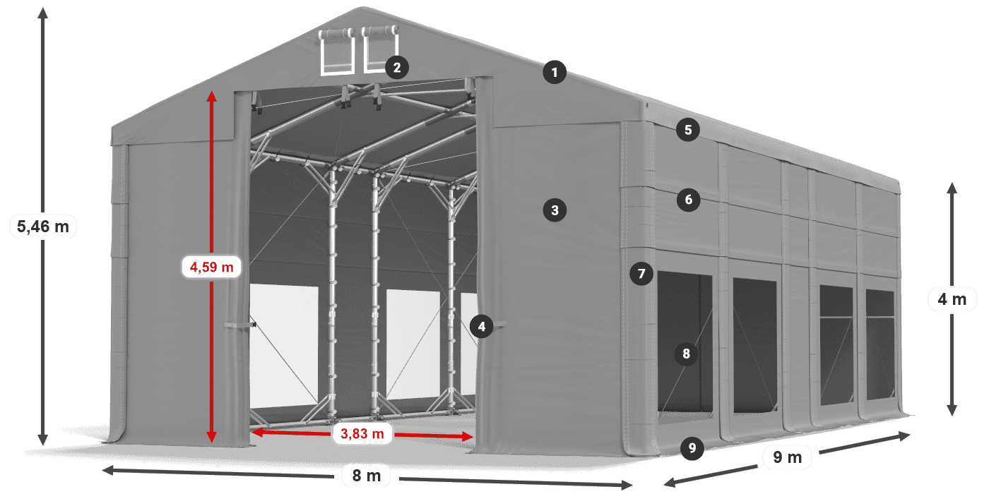 Strecha: MS 580 PVC Steny: MS 580 PVC 4m legenda