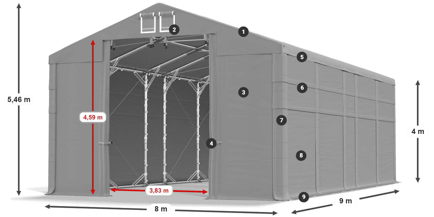 Strecha: MS 580 PVC Steny: SD 500 PVC 4 m legenda